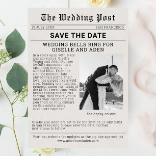Invitation Nostalgic Newspaper Wedding Enregistrer la date