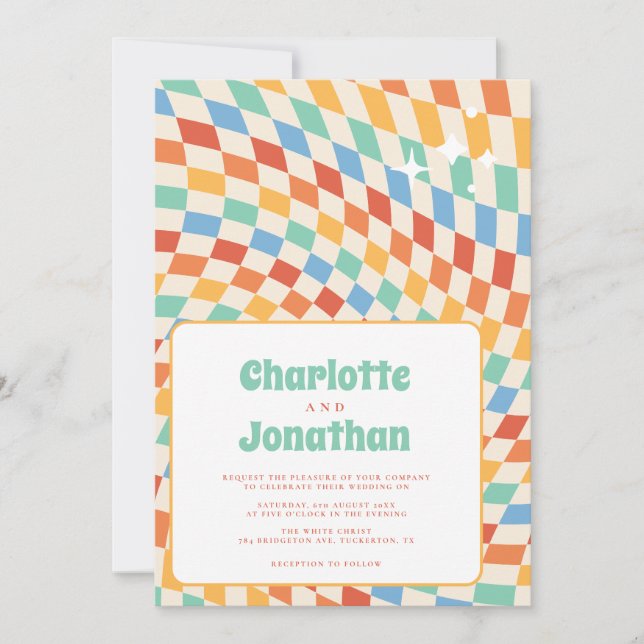 Invitation Nostalgie Super rétro Mariage brillant (Devant)