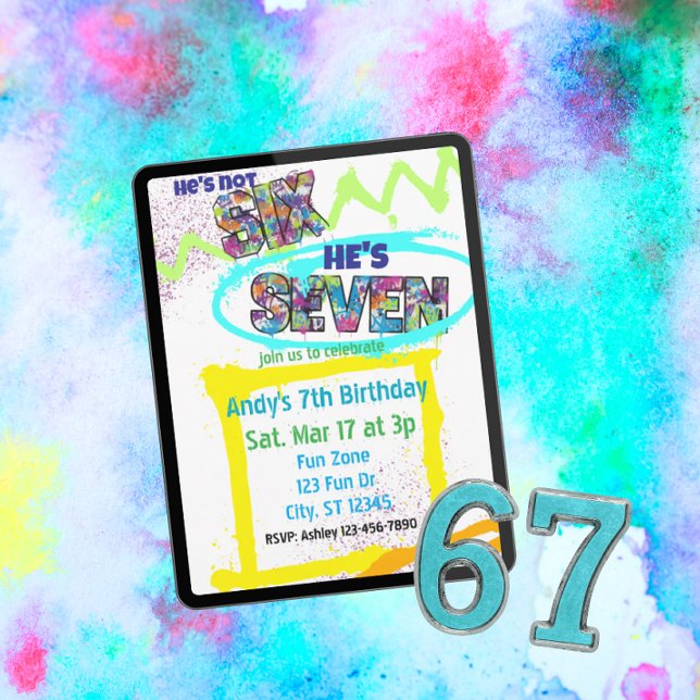 Invitation not SIX, SEVEN Spray-paint, Boy 7th Birthday (Créateur téléchargé)