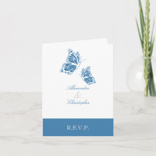Invitation Note bleue simple du papillon RSVP d'Amparo
