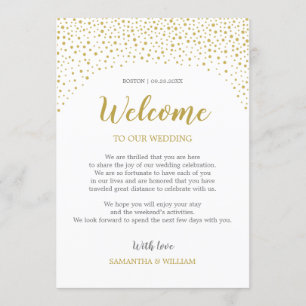 Invitation Note de bienvenue du Mariage Gold Confetti   Chois