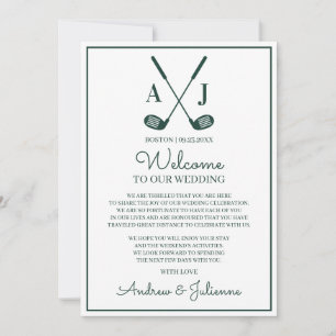Invitation Note de bienvenue pour un mariage de golf blanc et