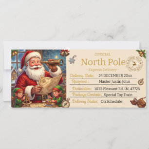 Invitation Note de livraison personnalisée du Père Noël, Pôle