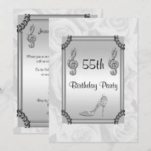 Invitation Note de musique diamant, talon aiguille et roses b