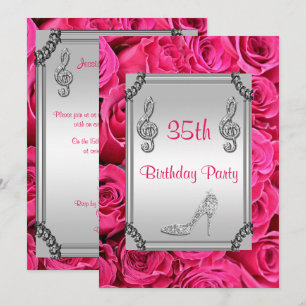 Invitation Note de musique diamant, talon aiguille et roses r
