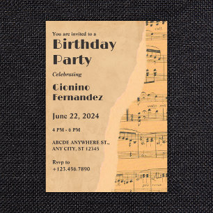 Invitation note de musique vintage anniversaire
