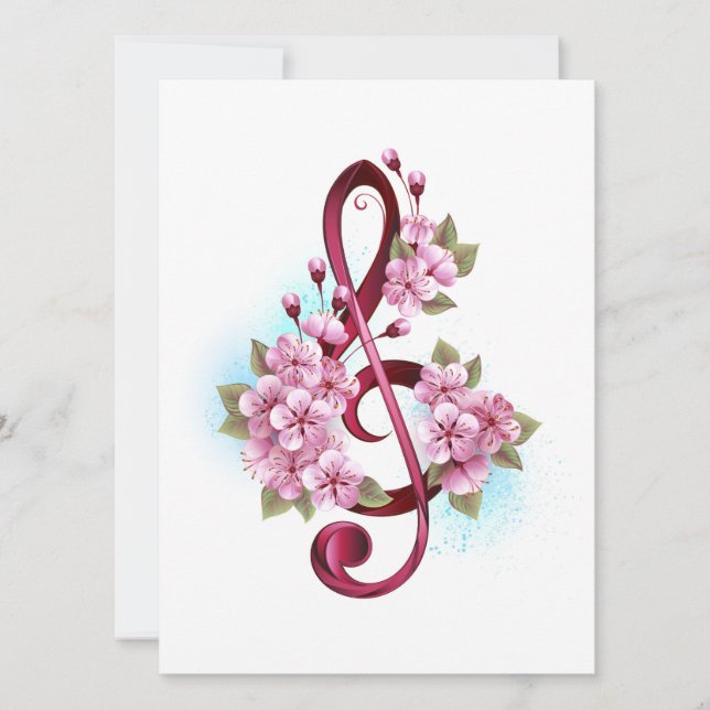Invitation Notes de clef musicale en treble avec des fleurs S (Devant)