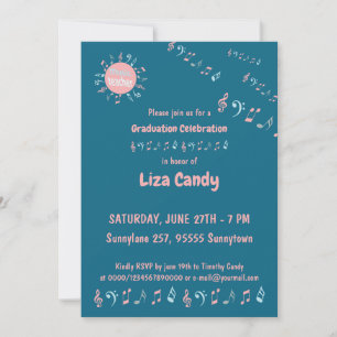 Invitation Notes de fête de fin d'études de professeur de mus