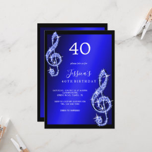 Invitation Notes de musique bleu brillant Anniversaire
