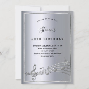 Invitation Notes de musique d'argent d'anniversaire