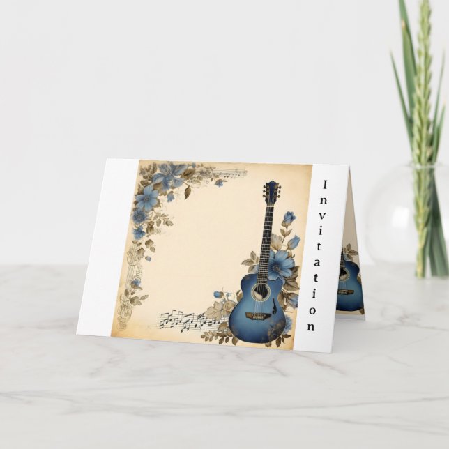 Invitation Notes de musique de guitare Fleurs (Devant)