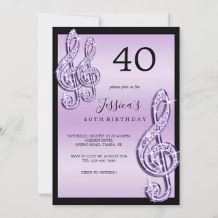 Invitation Notes de musique Lilac Glitzy Anniversaire