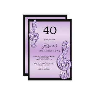 Invitation Notes de musique Lilac Glitzy Anniversaire