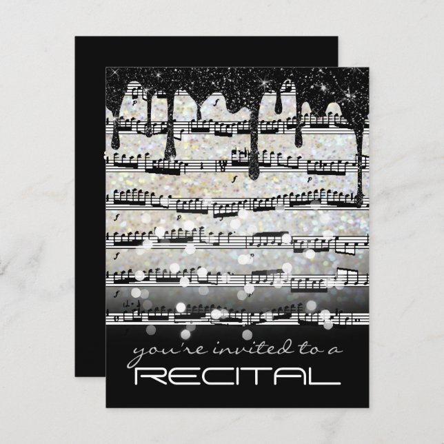 Invitation notes de musique noir et blanc récital (Devant / Derrière)