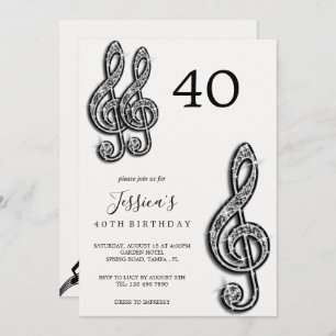 Invitation Notes de musique noire glitzy Anniversaire