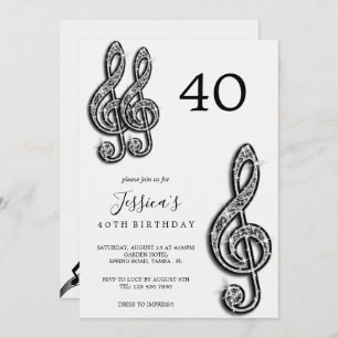 Invitation Notes de musique noire glitzy Anniversaire