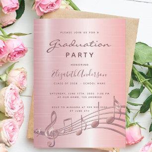 Invitation Notes de musique rose pâle de la fête de graduatio
