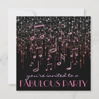 Invitation notes de musique roses fête