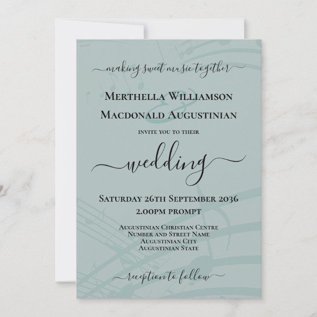 Invitation Notes de musique Sea Glass Mariage photo (Devant)