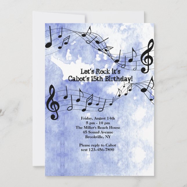 Invitation Notes de musique sur fond bleu (Devant)
