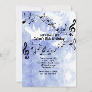 Invitation Notes de musique sur fond bleu