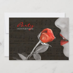 Invitation notes de musique valentines florissantes roses rou