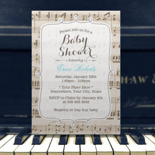 Invitation Notes de musique vintage Baby shower élégant