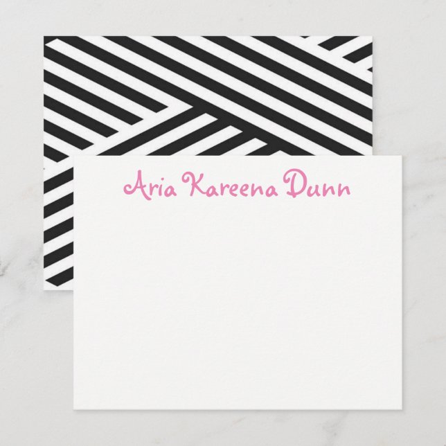 Invitation Notes de remerciement Noir Blanc et Rose (Devant / Derrière)