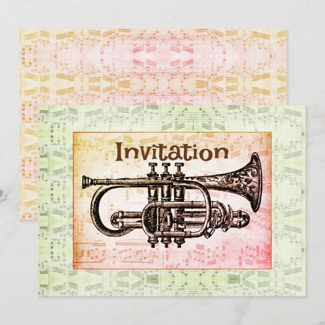 Invitation Notes de trompette et de musique (Devant / Derrière)