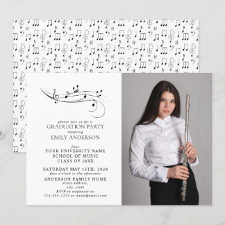 Invitation Notes musicales Black & White Photo Graduation