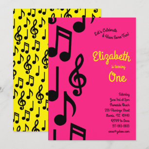 Invitation Notes musicales Les petits 1er anniversaire Pink