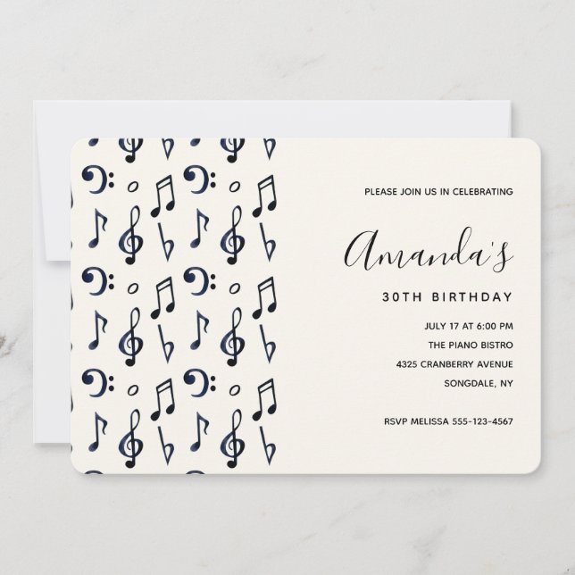Invitation Notes musicales mignonnes Motif Anniversaire (Devant)