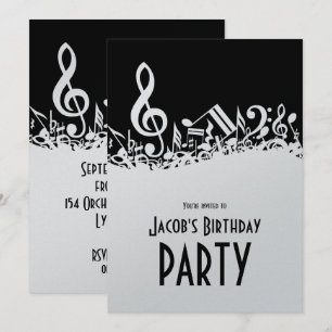 Invitation Notes musicales personnalisées blanches mélangées 