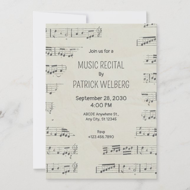 Invitation Notes musicales vintage (Devant)