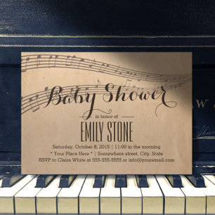 Invitation Notes musicales vintages Baby shower musical
