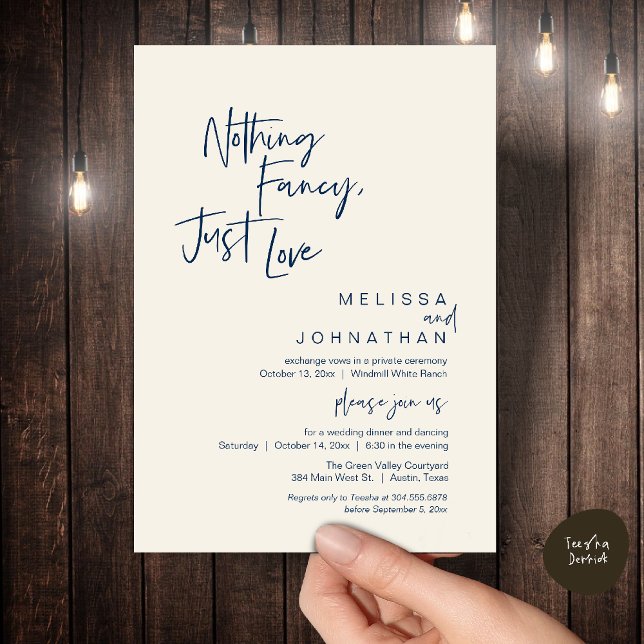 Invitation Nothing Fancy Just Love, Modern Wedding Dinner (Nothing Fancy Just Love, Modern Wedding Reception Dinner Lunch Brunch Invites Card Navy Blue Ivory)