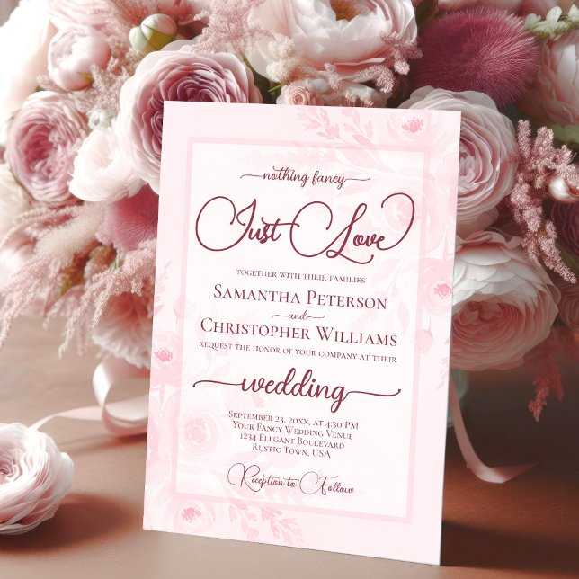 Invitation Nothing Fancy Just Love Pink Peonies Boho Wedding (Créateur téléchargé)