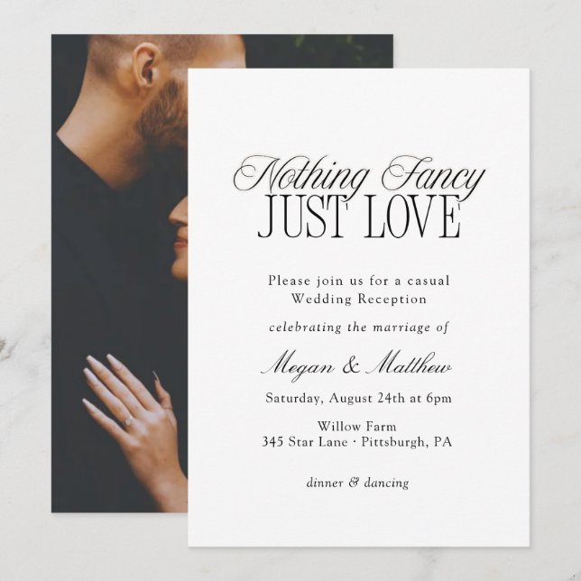 Invitation Nothing Fancy Just Love Wedding Reception (Devant / Derrière)