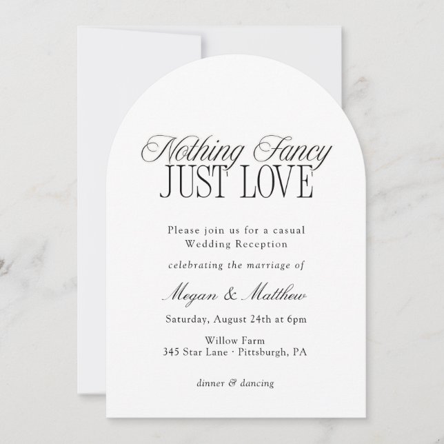 Invitation Nothing Fancy Just Love Wedding Reception (Devant)