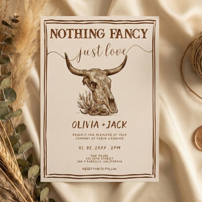 Invitation Nothing Fancy Just Love Western Cow Skull Wedding (Créateur téléchargé)