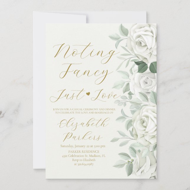 Invitation Nothing Fancy Just Love White Roses Elopement (Devant)