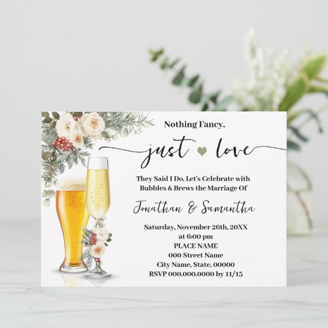 Invitation Nothing Fancy Just Love White Winter Wedding (Debout devant)