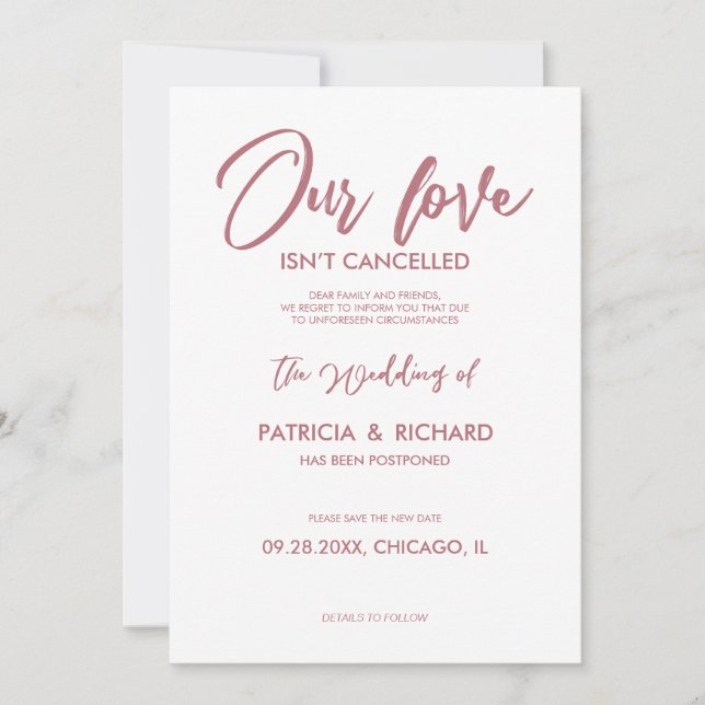 Invitation Notre amour n'est pas annulé Report de mariage (Devant)