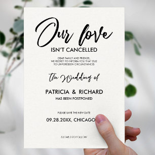 Invitation Notre amour n'est pas annulé Report de mariage