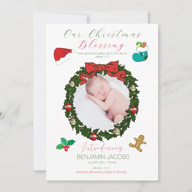 Invitation Notre annonce de naissance pour Noël (Devant)