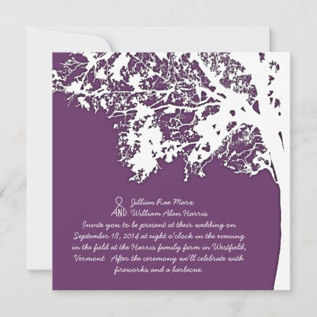 Invitation Notre Arbre Silhouette Purple Tree Mariage Inviter (Devant)