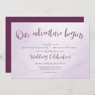 Invitation Notre aventure commence calligraphie plum mariage