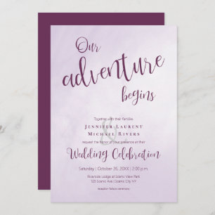 Invitation Notre aventure commence calligraphie plum mariage