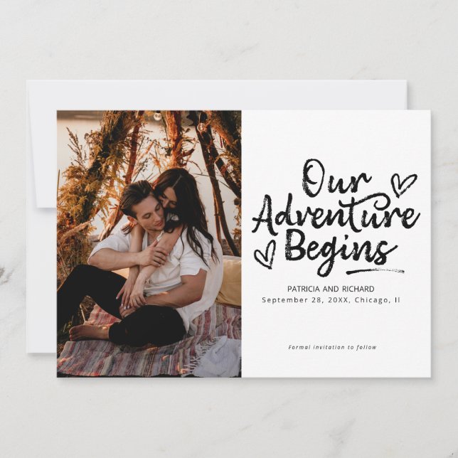 Invitation Notre aventure commence Enregistrer la date de mar (Devant)