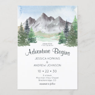 Invitation Notre aventure commence Montagne aquarelle Mariage